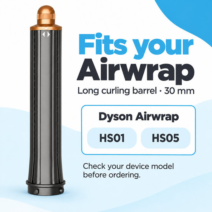 Hosszú göndörítő henger Dyson Airwrap HS01, HS05 készülékhez, 30 mm, Nickel / Copper
