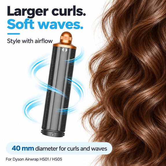 Hosszú göndörítő henger Dyson Airwrap HS01, HS05 készülékhez, 40 mm, Nickel / Copper