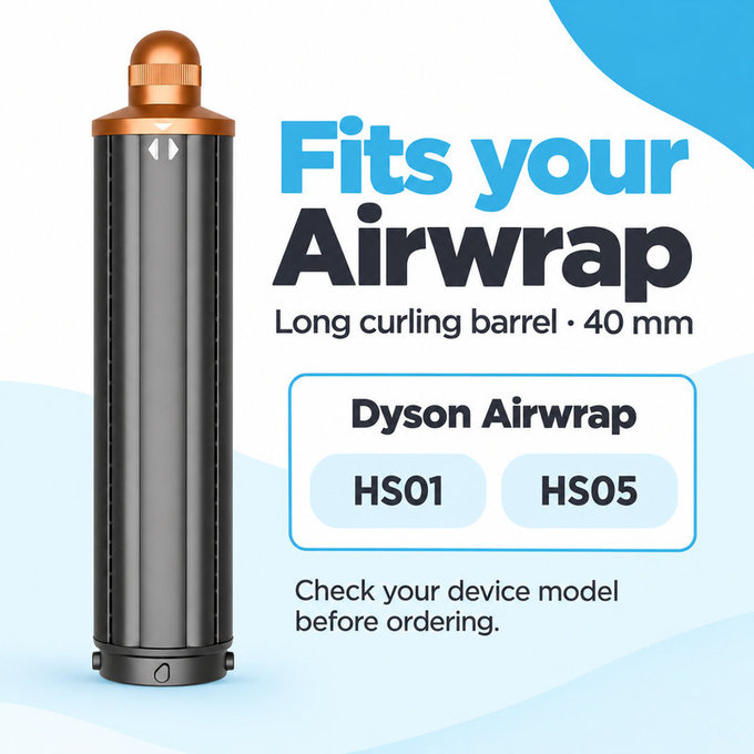 Hosszú göndörítő henger Dyson Airwrap HS01, HS05 készülékhez, 40 mm, Nickel / Copper