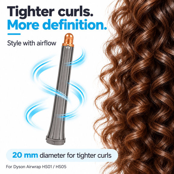 Hosszú göndörítő henger Dyson Airwrap HS01, HS05 készülékhez, 20 mm, Nickel / Copper