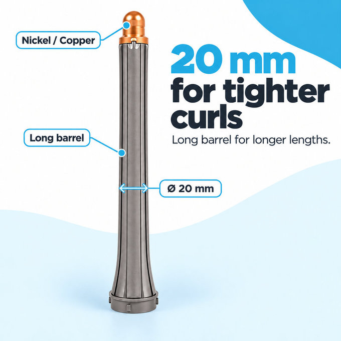 Hosszú göndörítő henger Dyson Airwrap HS01, HS05 készülékhez, 20 mm, Nickel / Copper