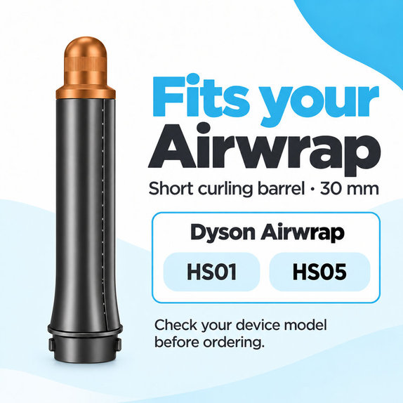 Rövid göndörítő henger Dyson Airwrap HS01, HS05 készülékhez, 30 mm, Nickel / Copper