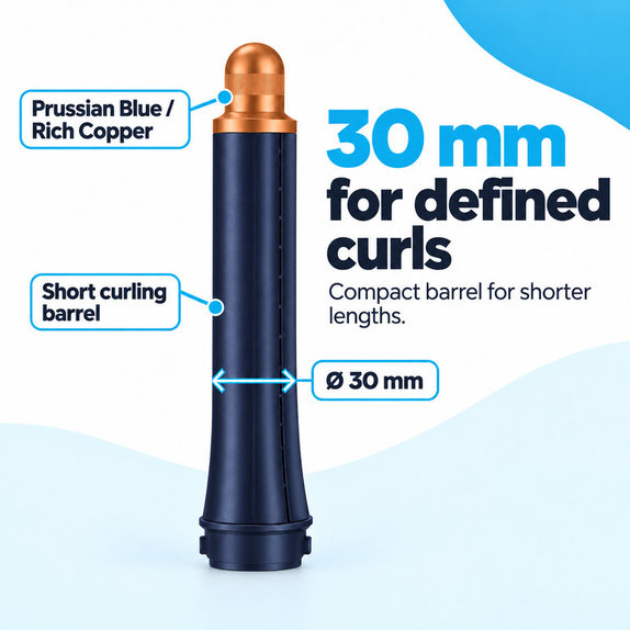 Rövid göndörítő henger Dyson Airwrap HS01, HS05 készülékhez, 30 mm, Prussian Blue / Rich Copper