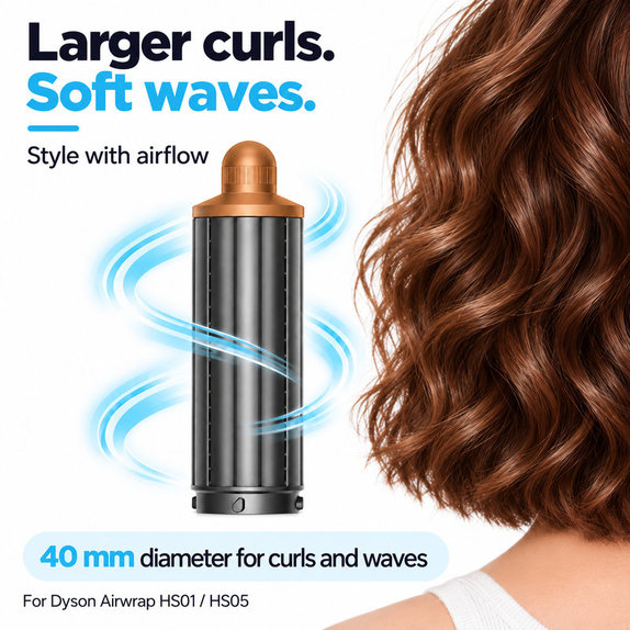 Rövid göndörítő henger Dyson Airwrap HS01, HS05 készülékhez, 40 mm, Nickel / Copper