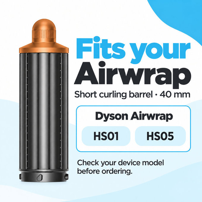 Rövid göndörítő henger Dyson Airwrap HS01, HS05 készülékhez, 40 mm, Nickel / Copper