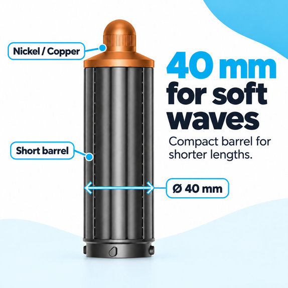 Rövid göndörítő henger Dyson Airwrap HS01, HS05 készülékhez, 40 mm, Nickel / Copper
