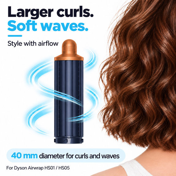 Rövid göndörítő henger Dyson Airwrap HS01, HS05 készülékhez, 40 mm, Prussian Blue / Rich Copper