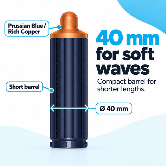 Rövid göndörítő henger Dyson Airwrap HS01, HS05 készülékhez, 40 mm, Prussian Blue / Rich Copper