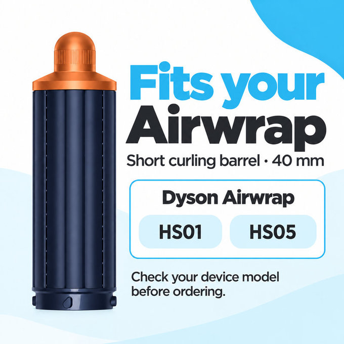 Rövid göndörítő henger Dyson Airwrap HS01, HS05 készülékhez, 40 mm, Prussian Blue / Rich Copper