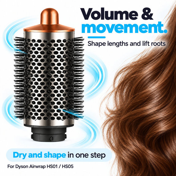 Nagy kerek volumennövelő kefe Dyson Airwrap HS01, HS05 készülékhez, Nickel / Copper