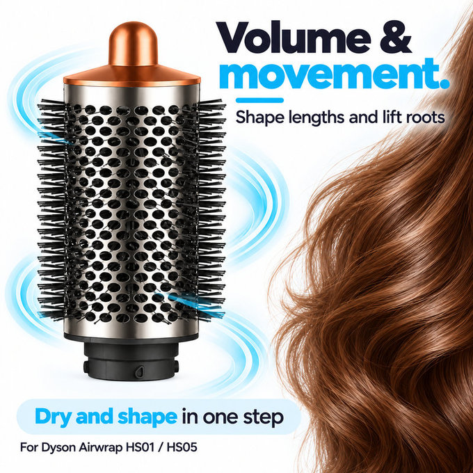 Nagy kerek volumennövelő kefe Dyson Airwrap HS01, HS05 készülékhez, Nickel / Copper