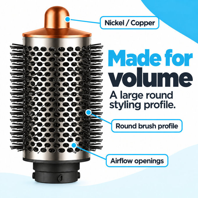 Nagy kerek volumennövelő kefe Dyson Airwrap HS01, HS05 készülékhez, Nickel / Copper