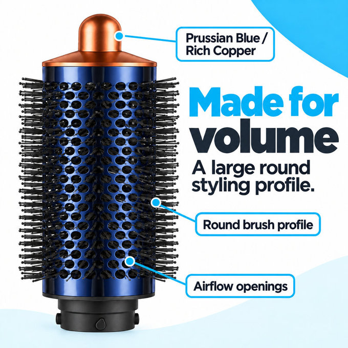 Nagy kerek volumennövelő kefe Dyson Airwrap HS01, HS05 készülékhez, Prussian Blue / Rich Copper