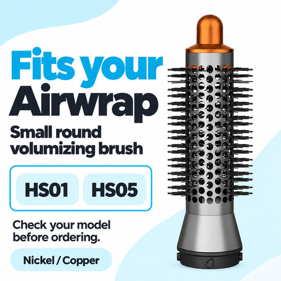 Kis kerek volumennövelő kefe Dyson Airwrap HS01, HS05 készülékhez, Nickel / Copper