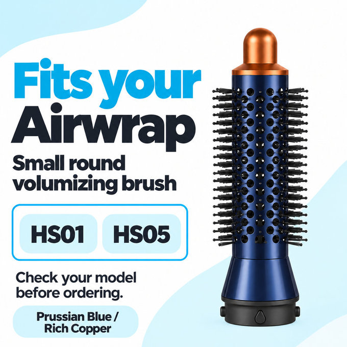 Kis kerek volumennövelő kefe Dyson Airwrap HS01, HS05 készülékhez, Prussian Blue / Rich Copper