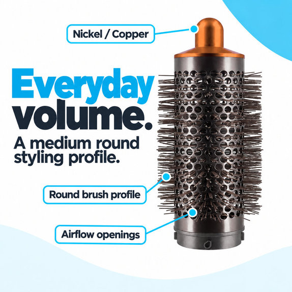 Közepes kerek volumennövelő kefe Dyson Airwrap HS01, HS05 készülékhez, Nickel / Copper