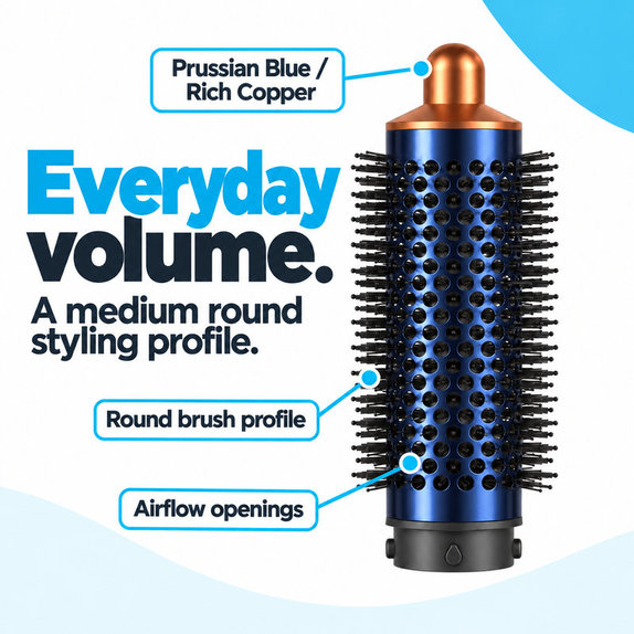 Közepes kerek volumennövelő kefe Dyson Airwrap HS01, HS05 készülékhez, Prussian Blue / Rich Copper