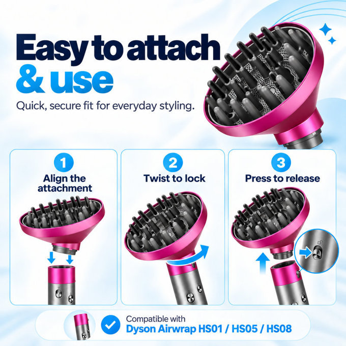 Wave + Curl diffúzor Dyson Airwrap HS05 készülékhez, Fuchsia