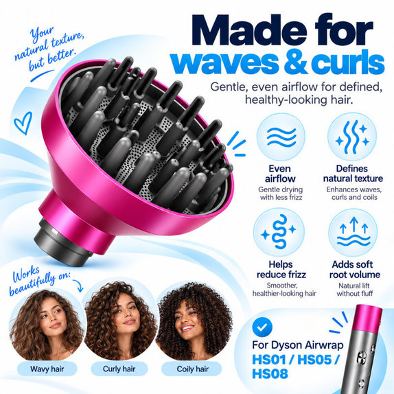 Wave + Curl diffúzor Dyson Airwrap HS05 készülékhez, Fuchsia