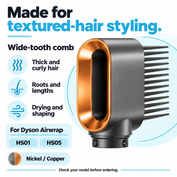 Széles fogú fésű Dyson Airwrap HS01, HS05 készülékhez, Nickel / Copper