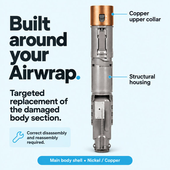Főegység burkolata Dyson Airwrap HS01, HS05 készülékhez, Nickel / Copper