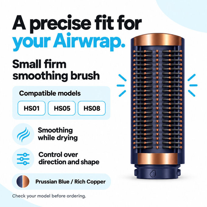 Kis kemény simító kefe Dyson Airwrap HS01, HS05, HS08 készülékhez, Prussian Blue / Rich Copper