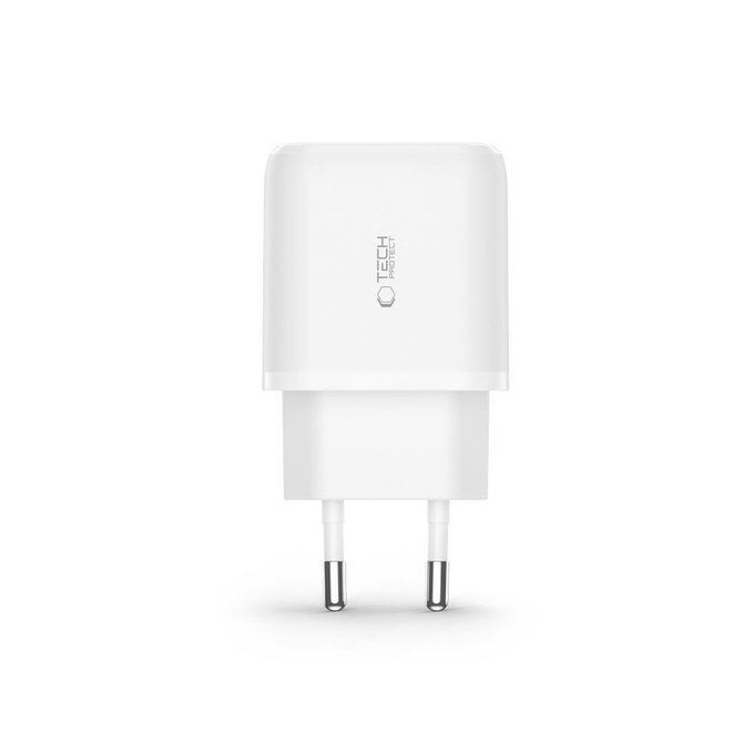 Hálózati töltő C20W 2-PORT PD 20W / QC3.0 + USB-C Cable, fehér, Tech-Protect