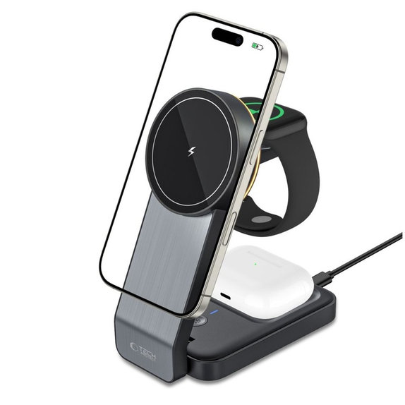Vezeték nélküli töltő QI15W-A28 3IN1 Magnetic MagSafe, fekete, Tech-Protect