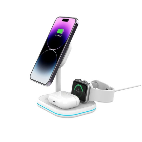 Vezeték nélküli töltő QI15W-A27 3IN1 Magnetic MagSafe, fehér, Tech-Protect