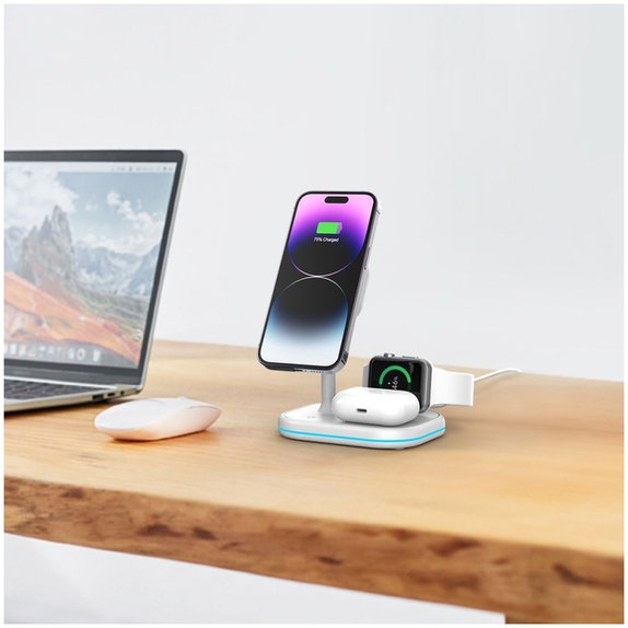 Vezeték nélküli töltő QI15W-A27 3IN1 Magnetic MagSafe, fehér, Tech-Protect