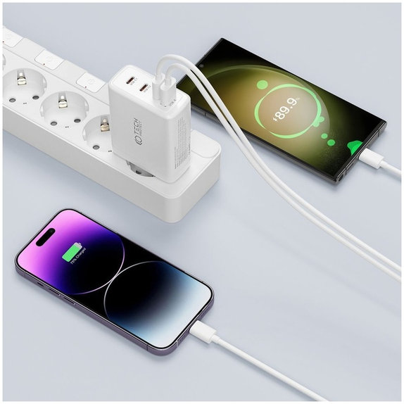 Hálózati töltő NC100W-GAN 4-PORT PD 100W / QC3.0, fehér, Tech-Protect