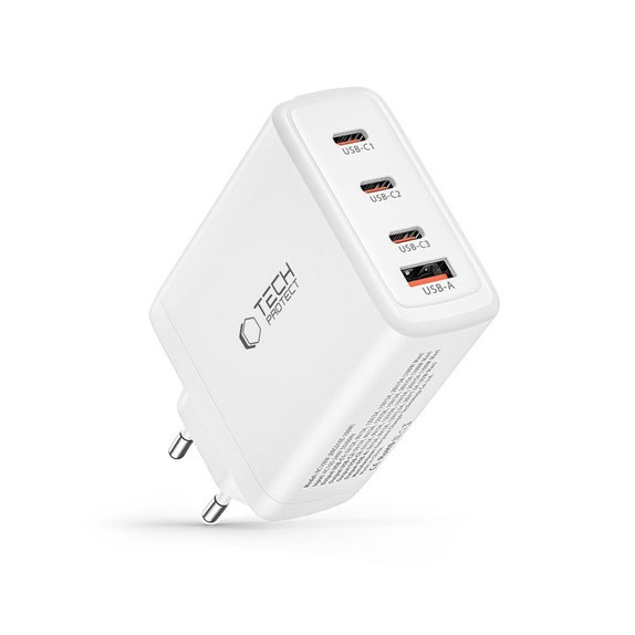 Hálózati töltő NC100W-GAN 4-PORT PD 100W / QC3.0, fehér, Tech-Protect