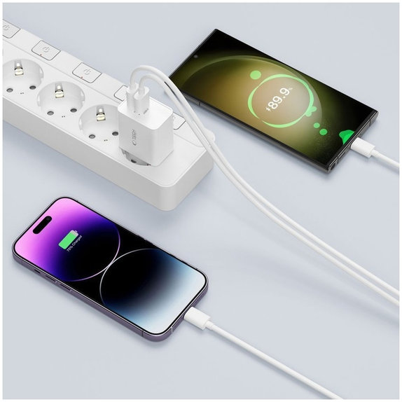Hálózati töltő C35W 2-PORT PD 35W + USB-C Cable, fehér, Tech-Protect