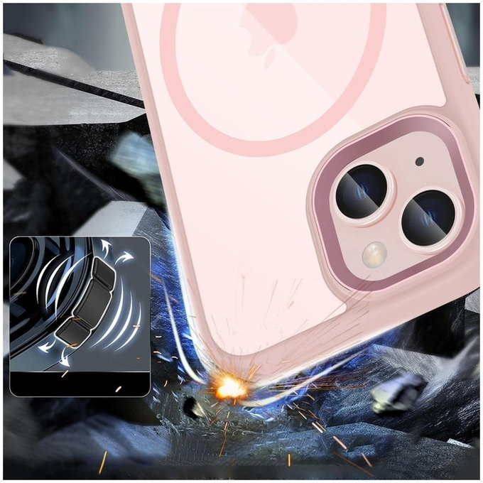 Tok MagMat MagSafe iPhone 15, rózsaszín/átlátszó, Tech-Protect