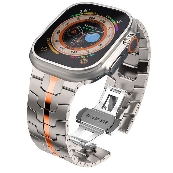 Szíj Stainless Line Apple Watch 8 / 9 / 10 / 11 / SE / Ultra (44 / 45 / 46 / 49 mm), Titanium/Orange, Tech-Protect