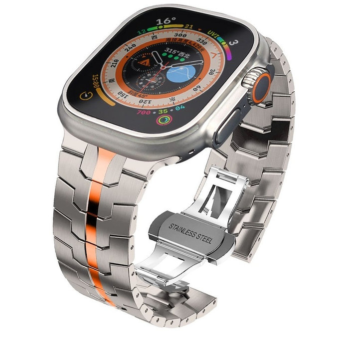 Szíj Stainless Line Apple Watch 8 / 9 / 10 / 11 / SE / Ultra (44 / 45 / 46 / 49 mm), Titanium/Orange, Tech-Protect