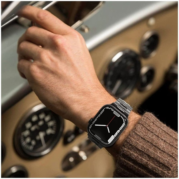 Szíj Stainless Line Apple Watch 8 / 9 / 10 / 11 / SE / Ultra (44 / 45 / 46 / 49 mm), Titanium/Orange, Tech-Protect