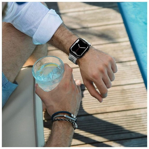 Szíj Stainless Line Apple Watch 8 / 9 / 10 / 11 / SE / Ultra (44 / 45 / 46 / 49 mm), Titanium/Orange, Tech-Protect