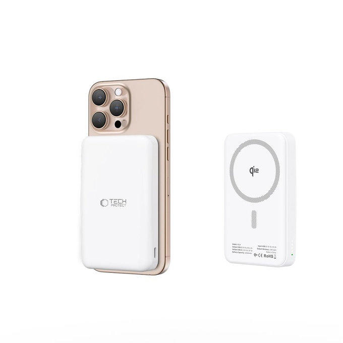 Powerbank PB24 Lifemag Qi2 MagSafe 10000mAh, fehér, Tech-Protect
