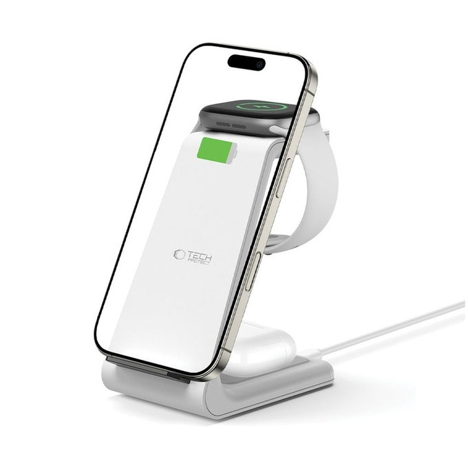 Vezeték nélküli töltő QI15W-A36 3IN1 for Apple, fehér, Tech-Protect