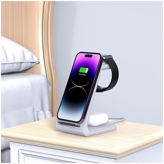 Vezeték nélküli töltő QI15W-A36 3IN1 for Apple, fehér, Tech-Protect