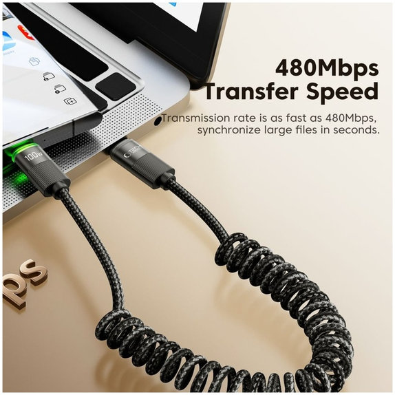 Kábel UB20T Ultraboost USB-C Cable PD 100W / 5A 180CM, fekete, Tech-Protect