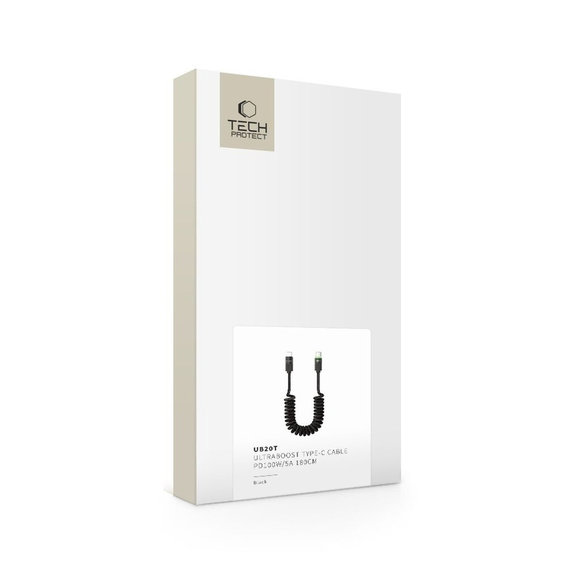 Kábel UB20T Ultraboost USB-C Cable PD 100W / 5A 180CM, fekete, Tech-Protect