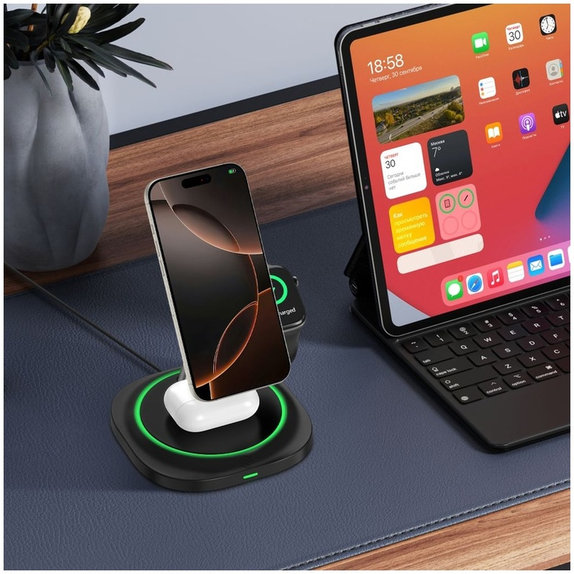 Vezeték nélküli töltő QI15W-A46 3IN1 Magnetic MagSafe, fekete, Tech-Protect