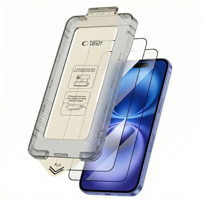 Edzett üveg Quick Set+ 2-PACK iPhone 15 / 16, fekete, Tech-Protect