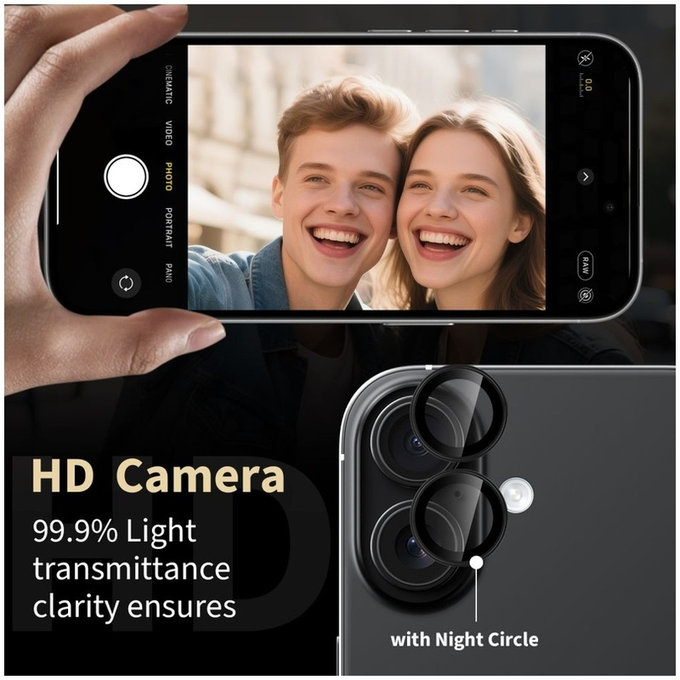 Kameravédő Camring Fit+ iPhone 16 / 16 Plus / 17, átlátszó, Tech-Protect