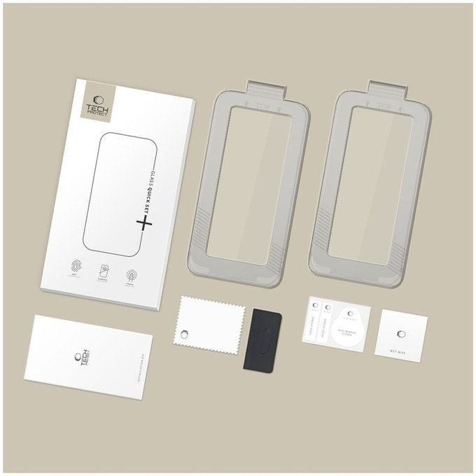 Edzett üveg Quick Set+ 2-PACK iPhone 17, fekete, Tech-Protect