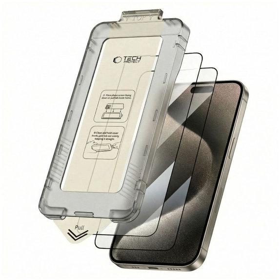 Edzett üveg Quick Set+ 2-PACK iPhone 15 Pro, fekete, Tech-Protect