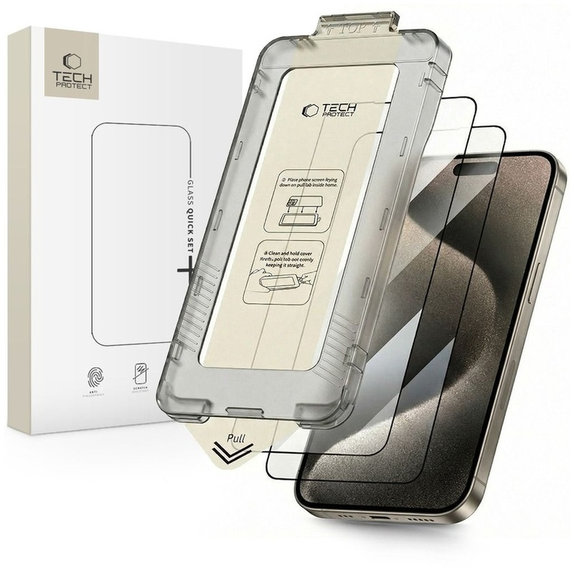 Edzett üveg Quick Set+ 2-PACK iPhone 15 Pro, fekete, Tech-Protect