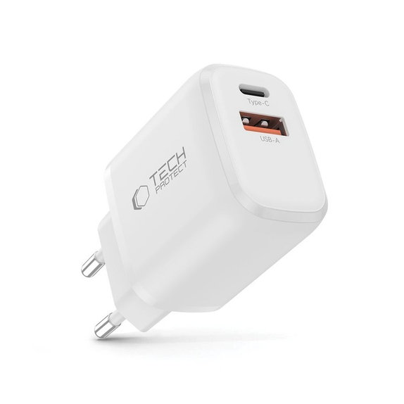 Hálózati töltő NCA20 2-PORT PD 20W / QC3.0, fehér, Tech-Protect